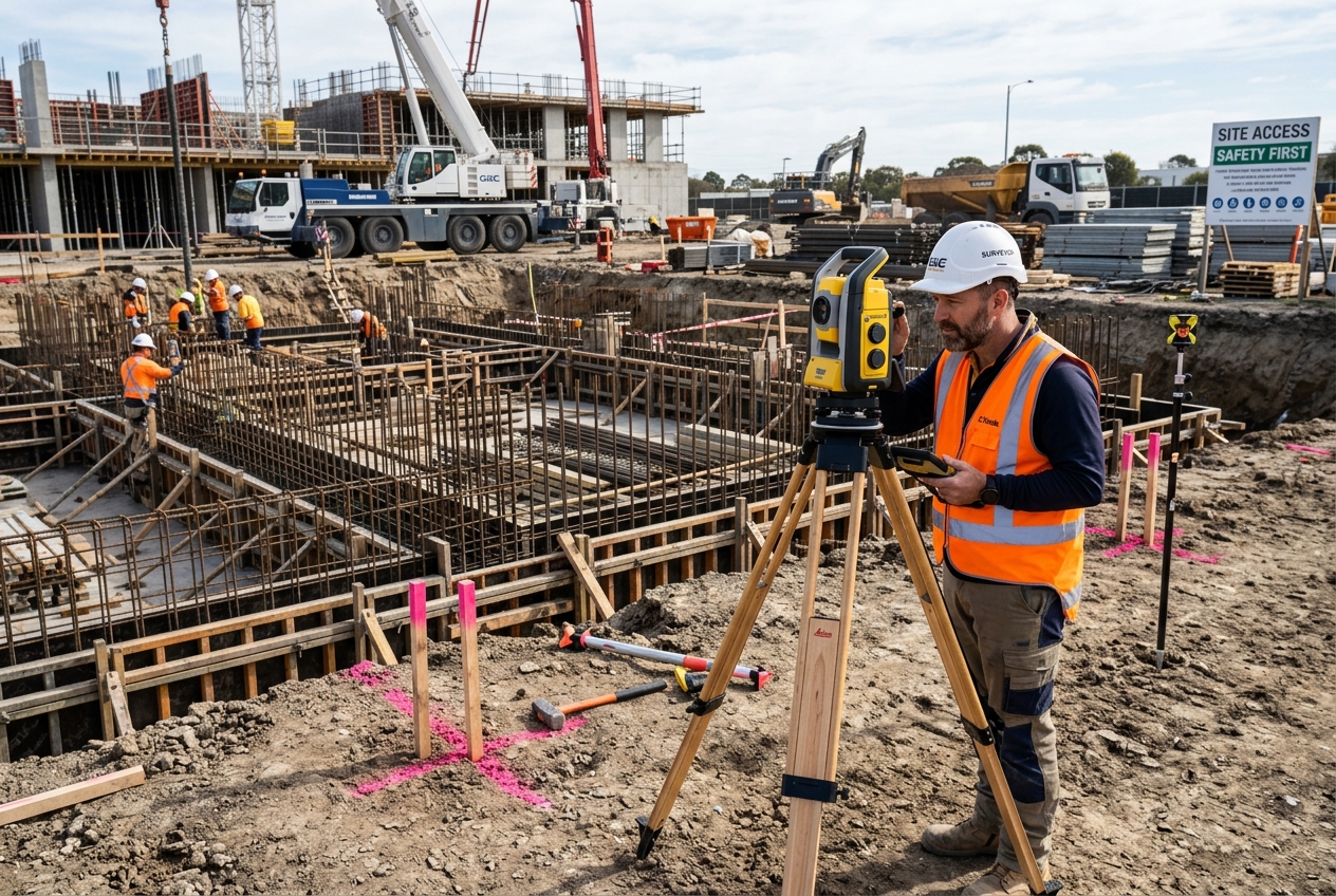 Building Construction Setout and Structural Column Grid Layout Survey